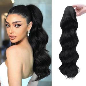 HSLHDI Claw Clip Ponytail Extension,20 Inch Black Curly Wavy Ponytail Claw Clip in Hair Extension for Women Fluffy Natural Looking Synthetic Hairpiece for Daily Use(20 Inch,Black) : Beauty & Personal Care