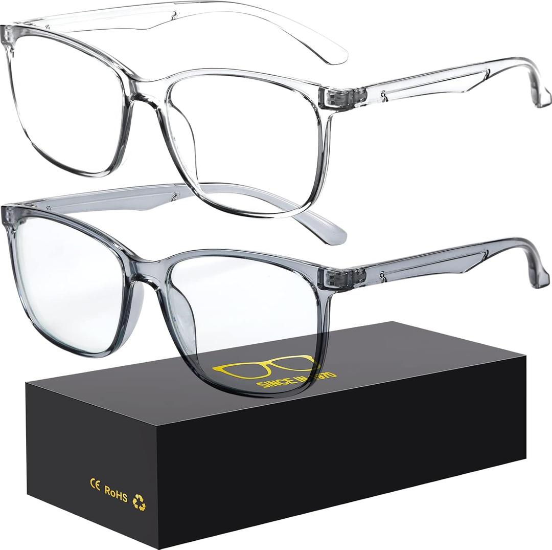 Blue-Light Blocking Glasses Computer Reading/Gaming/TV/Phones Glasses Fashion Anti Eyestrain UV Glasses for Women Men (A4 Gray + Transparent)