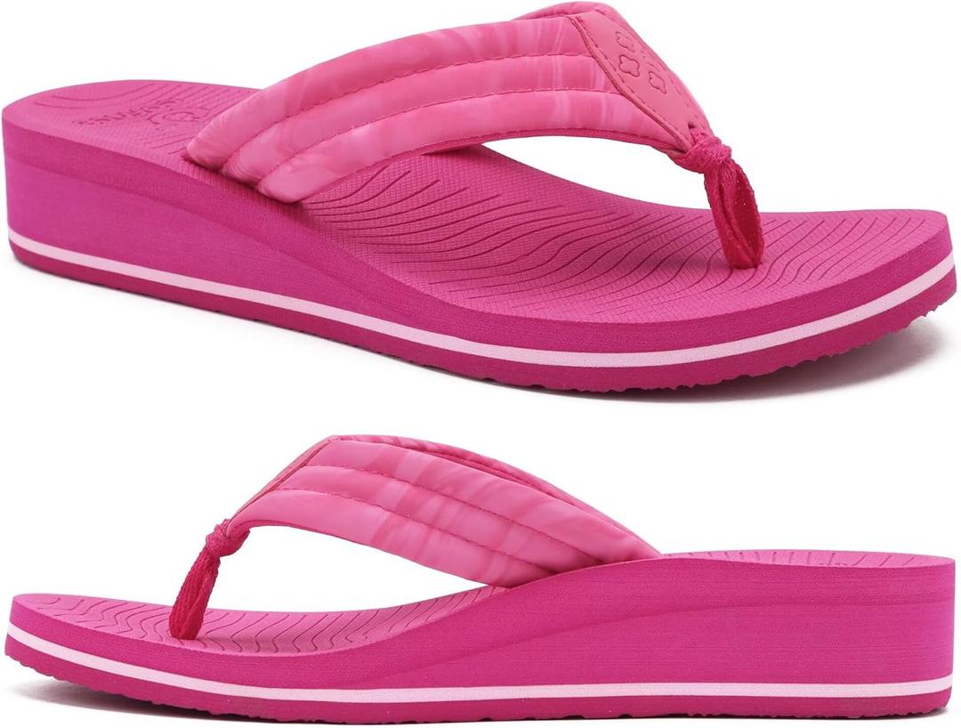 COFACE Womens Flip Flops with Comfortable Arch Support Ladies Dressy Lightweight Wedge Flip-Flops Summer Soft Yoga Mat Platform Thong Sandals for Beach, Hot Pink Size 9 (Red)