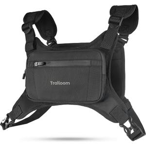 Running Chest Pack, Reflective Vest, Water Repellent, Phone Holder, Workout Bag for Runners, Cycling, Biking, EDC Pouch, Jogging Carrier, Hidden Pocket, Men & Women, Lightweight (Black)