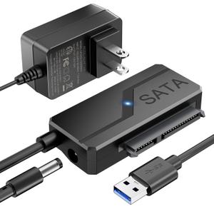 SATA to USB Adapter with Power, USB 3.0 to SATA External Hard Drive Cable for 2.5" 3.5 inch SSD/HDD Up to 20TB Converter with 12V 24W DC Adapter Supply Support UASP Seagate WD Hitachi Toshiba (SATA to USB 3.0 with Power)