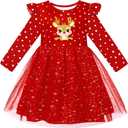 Toddler Girls Christmas Tulle Dress Sequin Princess Party Dresses Long Sleeve Xmas Clothes 2-6 Years (Red)