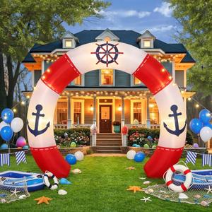 Gilprop 10 ft Nautical Party Inflatable Decorations with Build-in LEDs Blow up Arch Kit Outdoor Inflatable Archway Decorations for Yard Lawn Garden Party Decor