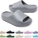 Cloud Slides for Kids,Boys Girls Shower Slippers Bathroom Pool Sandals,Toddler Home House Open Toe Comfy Thick Sole Slippers,Summer Non-Slip Beach Shoes (4-4.5 Big Kid, Grey)