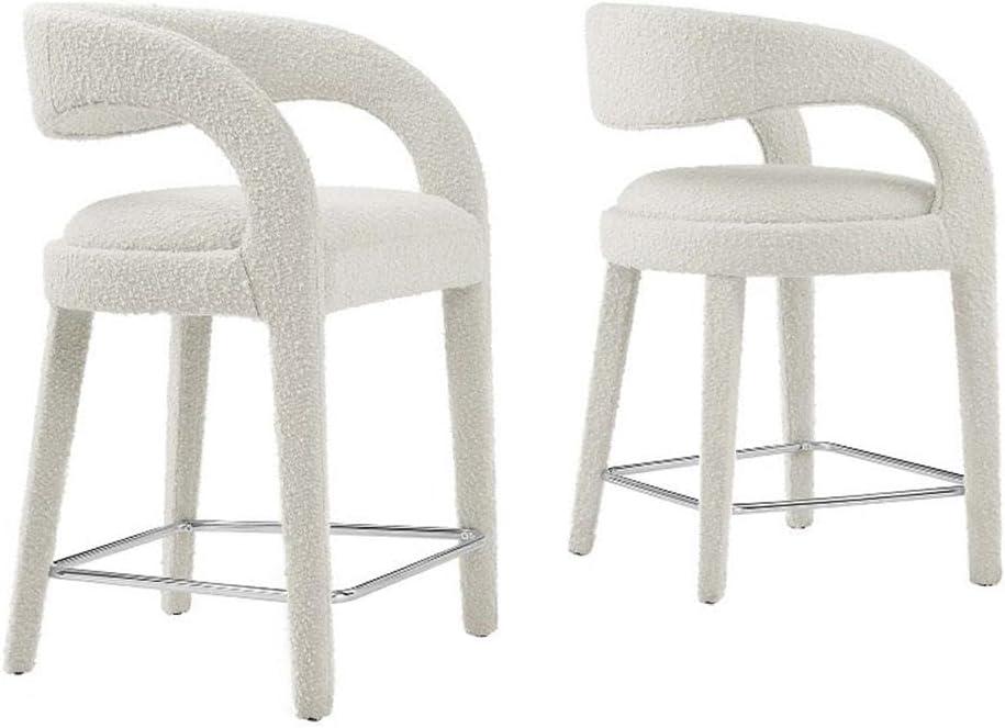 Modway EEI-6565-IVO-SLV Pinnacle Boucle Upholstered Counter Stool Set of Two, Ivory Silver