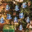 36Pcs 12-Design 3.14-Inch Christmas Blue Adorable Snowman Wooden Ornaments with Hemp Rope