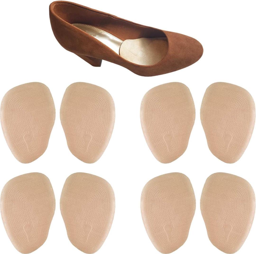 Chiroplax High Heel Cushion Inserts Pads (4 Pairs) Suede Ball of Foot Forefoot Metatarsal Anti Slip Shoe Insoles for Women (Beige)