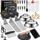 grilljoy Professional Griddle Accessories Kit Set with Smash Burger Press - Extra Thick Grill Spatula, Turner, Flipper - 28PCS Flat Top Grill Tools Kit for Outdoor Barbecue Teppanyaki Camping Cooking