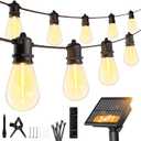 Minetom 34FT Solar String Lights Outdoor Waterproof, 9 LED S14 Shatterproof Bulb, Patio Lights with Remote Type-C Port Timable, 3 Light Modes Dimmable Solar String Lights for Outside, Yard, Camping