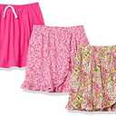 Amazon Essentials Girls' Knit Skorts with Elastic Waist and Built-in Breathable Shorts, Pack of 3, Pink Floral, X-Small