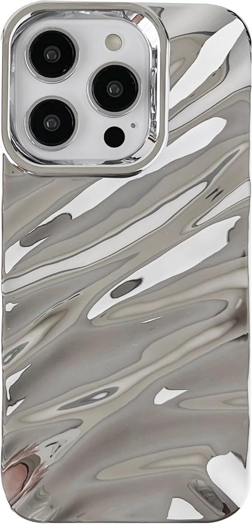 Caseative for iPhone 15 Pro Case,Water Ripple Pattern Curly Wave Shape Soft Phone Case (Silver)