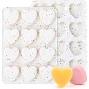 2 Inch Small Heart Shaped Silicone Molds for Chocolate, Candy, Cake, Soap (Set of 2, Cream)