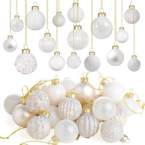 Liliful 24 Pcs White Glass Christmas Ball Ornaments Christmas Tree Decoration Hanging Balls Neutral Vintage Mercury Ornaments for Xmas Festival Home Wedding Holiday Farmhouse Party Decor, 1.57 Inch