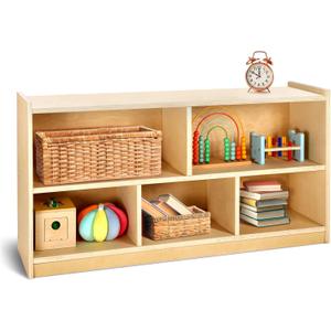 wingyz Wooden Storage Cabinet, 5-Section Montessori Bookshelf, Kids Toy Storage Organizer Book Shelf for Kids Rooms, Classroom, Playroom, Nursery, Preschool Book Shelves (43.3"D x 12"W x 24"H)