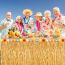 Fovths 4 Pack Luau Grass Table Skirt 9 Feet x 29.5 Inch Hawaiian Grass Table Skirt with Flowers Natural Hawaiian Party Decorations for Luau Birthday Summer Beach Party Supplies, Dark Straw Yellow