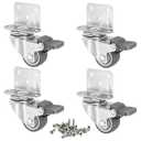 L-Shape Caster Wheels 1 Inch Low Profile Swivel Small Casters Set of 4 with Brakes, Side Mount Plate, Silent Ball Bearing Rolling Rubber Wheels for Furniture Cabinet Trundle Bed Tables