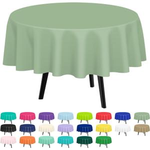 QIKSION Sage Green Round Tablecloth 6 Pack, 84 Inch Plastic Table Cover Disposable for Parties
