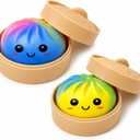 2PCS Rainbow Dumpling Squishies Stress Balls, Colorful Squishies Dumpling Fidget Sensory Toy with Food Steamer, Squeeze Dough Ball for Stress Relief, Stretchy Desk Toys Gift