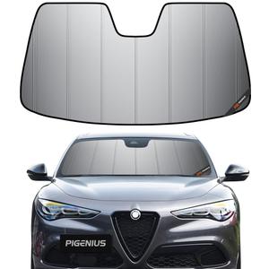 Pigenius Windshield Sun Shade for Alfa Romeo Stelvio 2018-2026 (Fits All Models), Metallic Silver Finish