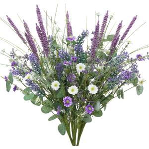 19.6" Fake Lavender Flowers Artificial Purple 5Pcs Faux Florals Plastic Flowers with Daisies Bulk Bush Spring Summer for Garden Porch Table Centerpieces Home Kitchen Wedding Decorations