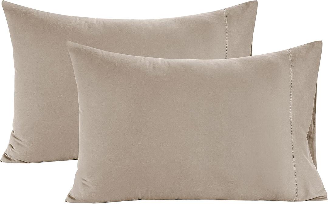 Lane Linen 100% Organic Cotton Pillow Cases Standard Size Set of 2 (20"x26") - Cotton Pillowcases Standard Size - Soft Beige Pillow Cases Set of 2 - Standard Pillow Case Pack of 2 - Linen