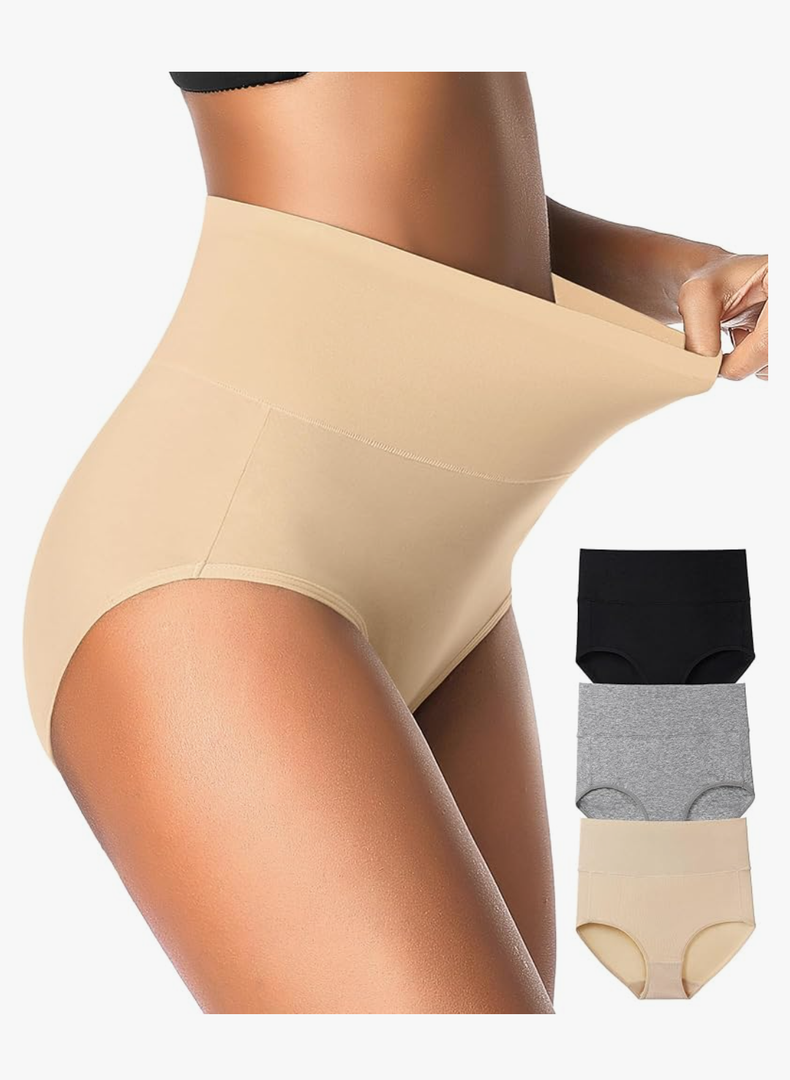 Eiggam Tummy Control Underwear Soft High Waisted underwear Full Coverage Briefs Breathable Postpartum Cotton Womens Panties, Size:L