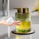 CICUFY Glass Foaming Dispenser - Refillable Lotion or Soap Dispenser for Kitchen & Bathroom, Large Gold Pump (Leaf Pattern - Green)