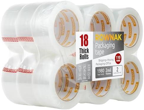 Amazon.com: ROWNAK Clear Packing Tape 18 Rolls - Heavy Duty Packaging Tape 2.0mil Thick, 2.0 in. Wide x 110 Yards - Strong Adhesive, Silent, Reliable Package Tape for Home Office Shipping Moving Sealing : Office Products