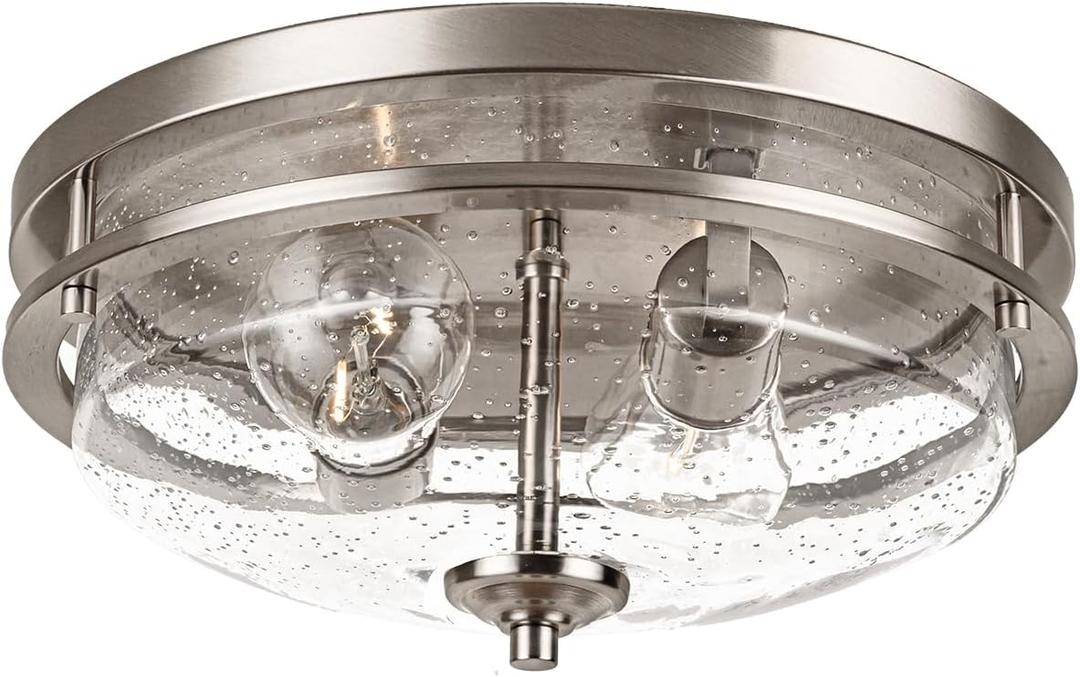 Flush Mount Ceiling Lights, 2-Light Farmhouse Close to Ceiling Light, Industrial Ceiling Lighting Fixture for Kitchen Hallway Bedroom Living Room Stairways Porch (Brushed Nickel)