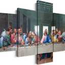 5-Panel Christian Religious Wall Decor Leonardo Da Vinci's The Last Supper Wall Art, Jesus Pictures for Dining Room Decor with Wooden Frame, Ready to Hang (60''W x 32''H)