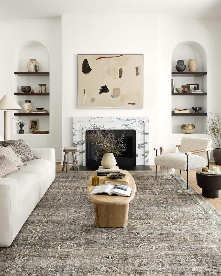 Loloi Layla Collection LAY-13 Antique/Moss 7'-6" x 9'-6" .13" Thick Area Rug, Soft, Durable, Vintage Inspired, Distressed, Low Pile, Non-Shedding, Easy Clean, Printed, Living Room Rug Antique / Moss, 7'6" x 9'6" (Rectangular)
