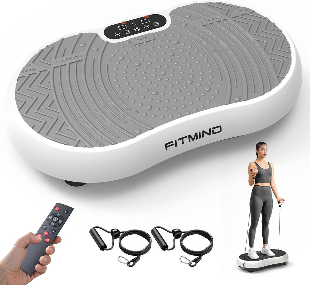 Vibration Plate Exercise Machine, 24" x 14" Extra-Large Vibration Plate for Lymphatic Drainage, Vibration Plates for Weight Loss, Relaxing, Recovery (White-Gray)