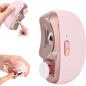 Automatic Nail Clipper Electric Nail Trimmer Polisher 3 in 1 Portable Fingernail Cutter with Light 2 Speeds File Nail Clip Storage Rechargeable Safety Trimmer for Seniors Adults Kids Baby (Pink)