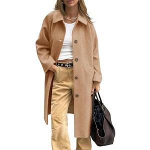 Cicy Bell Womens Long Single Breasted Coats Lapel Collar Peacoat Fall Winter Casual Trench Coat Jacket Outwear, L