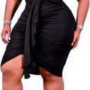 IyMoo Women's Sexy Plus Size Bodycon Sleeveless Drawstring Ruched Mini Club Dresses (Black, XXL)