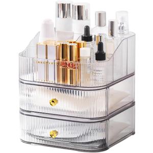 DASITON Makeup Organizer, Large Capacity Skincare Cosmetic Organizer with Makeup Brush Holder, Countertop Cosmetic Display Cases for Lipstick, Perfume, Jewelry (L, Clear 03)