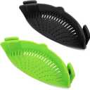 2 Pcs Clip on Strainer, Pot Strainer for Pasta Meat Vegetables Fruit, Silicone Strainers - Fit All Pots Bowls. (Black, Green)