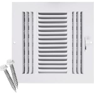 HVAC Premium 8"w X 8"h 3-Way AIR Supply Grille - Vent Cover & Diffuser - Flat Stamped Face - White [Outer Dimensions: 9.75"w X 9.75"h]