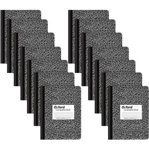 Oxford Composition Notebooks - Composition Notebook Wide Ruled Paper - 9-3/4" x 7-1/2" - Black Marble Covers - 100 Sheets - Pack of 14