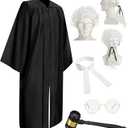 Hillban 5 Pcs Halloween Judge Costume Accessory Judge Robe False Collar Wooden Gavel Wig and Glasses for Halloween Cosplay (White Wig,45”(5'0”-5'2”))