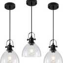 Kitchen Pendant Lighting Over Island 3 Pack, 7.5” Black Pendant Lights Kitchen Island, Farmhouse Glass Pendant Lights Kitchen Island, Industrial Pendant Light for Kitchen, Bedroom, Bathroom