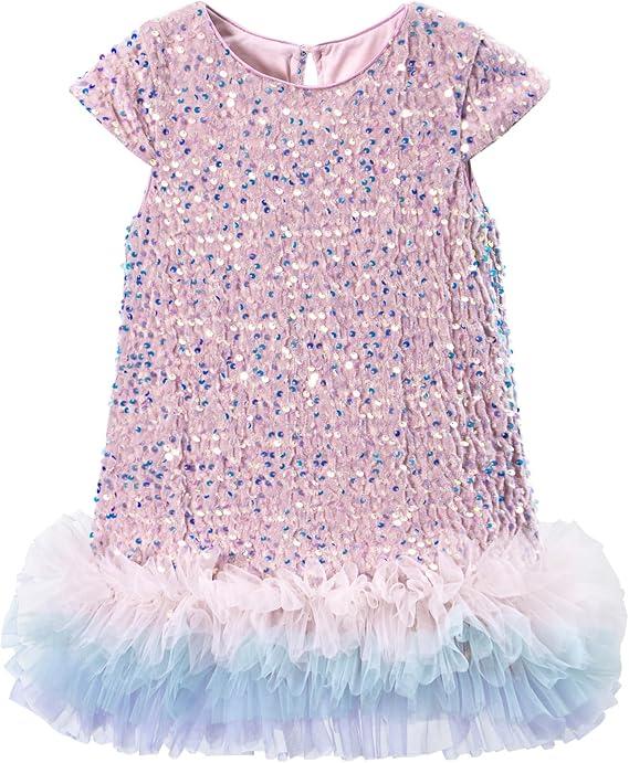 Tutu.kk Toddler Girls Sequin Dress A-Line Sparkly Sleeveless Wedding Gown Party Dresses for Girls 18-24M