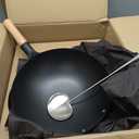 WANGYUANJI Iron Wok, 14.17 inch Traditional Round-Bottom Wok, Chefs Professional Stir-Fry Pan with Wooden Handle, Chemical-Free Iron Wok for Gas Stoves and Round-Bottom Induction Stovetop