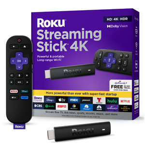Roku Streaming Stick 4K - HDR & Dolby Vision Roku Streaming Device for TV with Voice Remote & Long-Range Wi-Fi - Free & Live TV