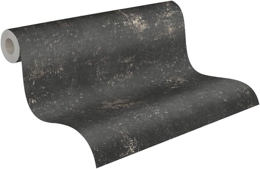 A.S. Cration Wallpaper Industrial Design - Black, Gold - Wallpaper with Gloss Effect 395.99in x 20.87in Made in Germany - 388325