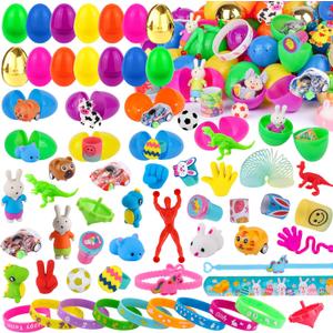 [ 6 Surprise Golden Eggs ] 100 Pack Prefilled Easter Eggs Filled with Assorted Toys Inside, Pre Filled Plastic Easter Eggs Fillers for Easter Hunt, Easter Basket Stuffers, Easter Party Favors