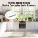 Upgraded 112 Electric Kickspace heater with thermostat, covers 150 sq. ft. at factory-rated voltage, suitable for kitchens, bathrooms, and other kick spaces. 120V/240V-1500W, toe kick heater, white