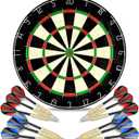 LinkVisions Dartboard with Staple-Free Bullseye, 18g Steel Tip Darts Set,12 Steel Tip Darts 18g, Dartboard Mounting Kits Included
