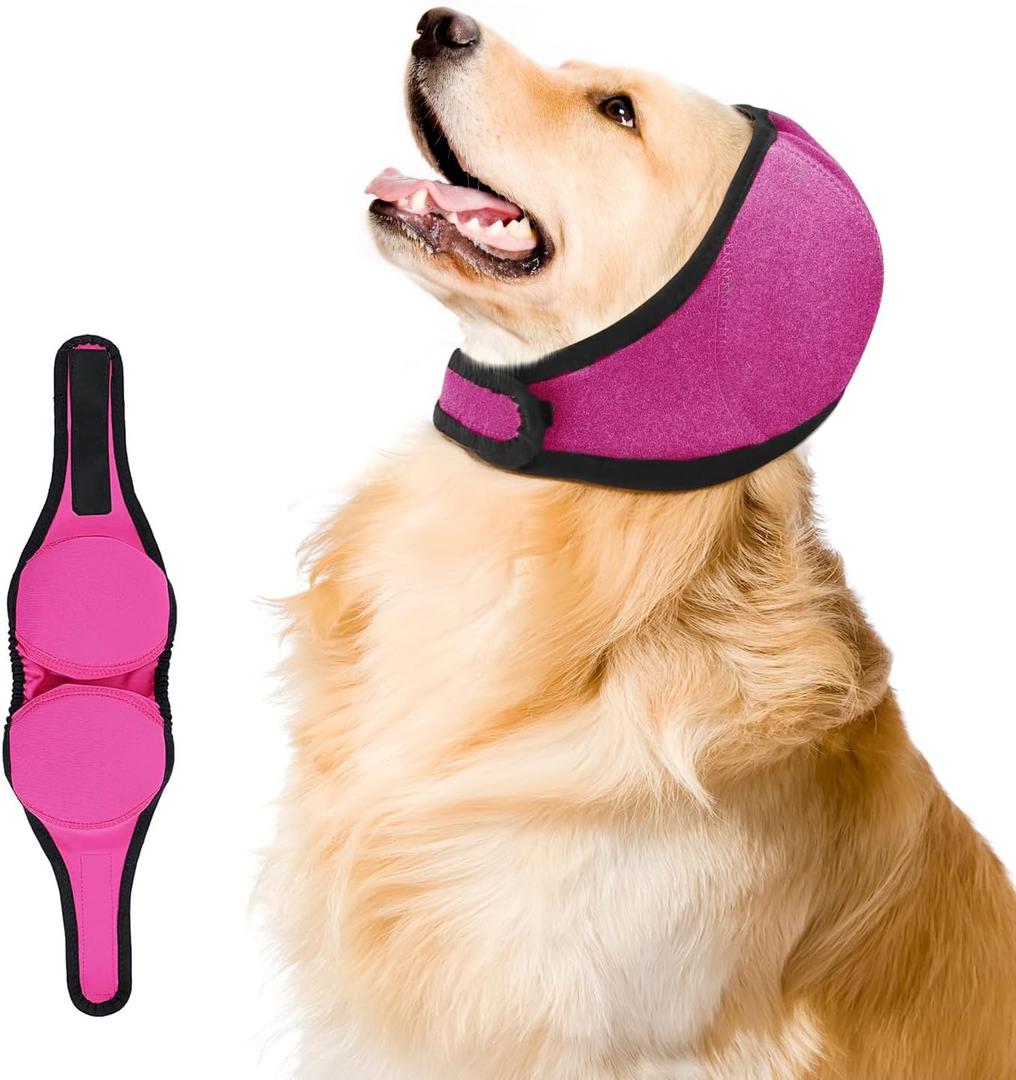 Upgraded Dog Ear Muffs for Noise Protection & Bath, No Shake EarWrap for Hematoma Prevention, Drying & Anxiety Relief, Elastic Waterproof Dog Ear Protector with Soundproof Sponge (Pink, Medium)
