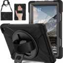 Case for 8/8 Plus 2020 Tablet, Shockproof Case Screen Protector-Stand-360 Rotating Hand Strap - Black